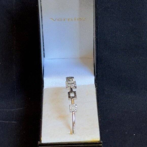 Vernier Silver-Tone Open Cuff Bracelet With Black & White Square Accents - Picture 8 of 8